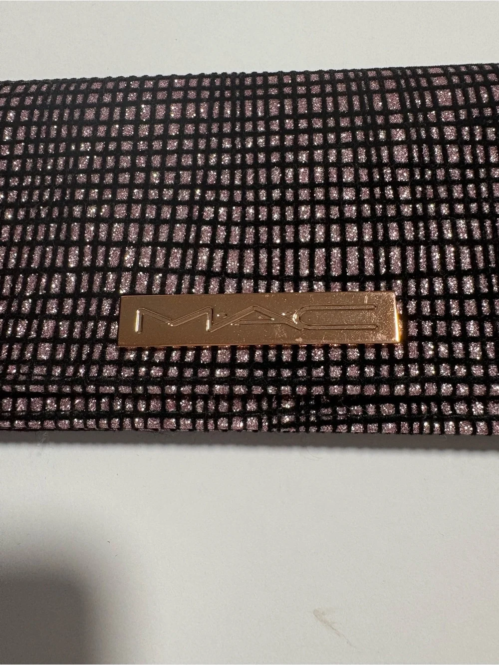 MAC women cosmetics bag black Textured Fold-Over Clutch with Gold Plaque